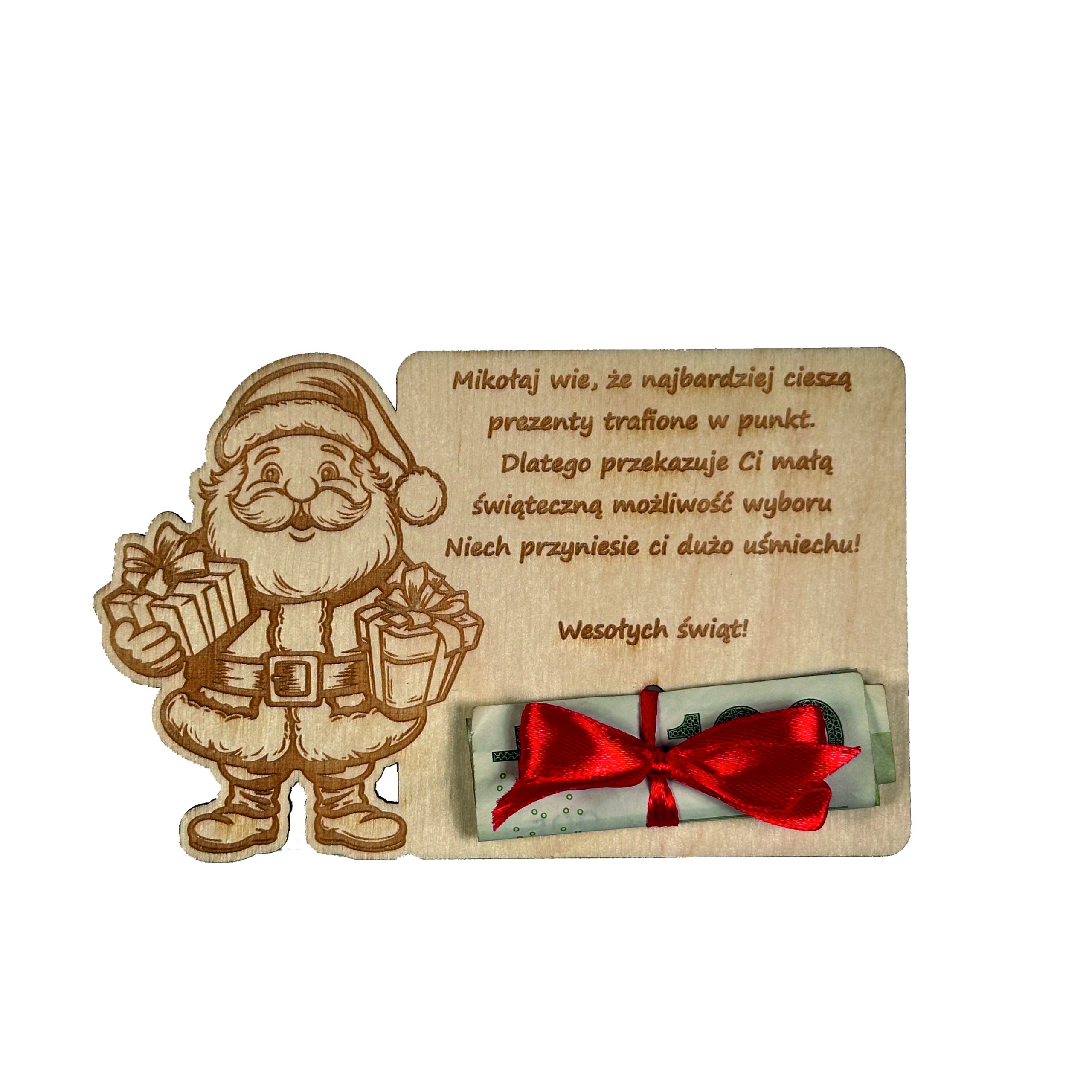 Drewniany voucher z mikołajem
